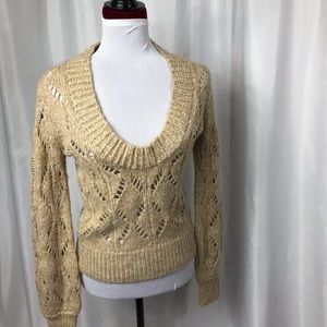 Tan/Beige Scoop Neck Open Weave Knit Sweater